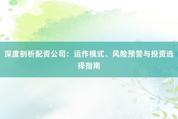深度剖析配资公司：运作模式、风险预警与投资选择指南